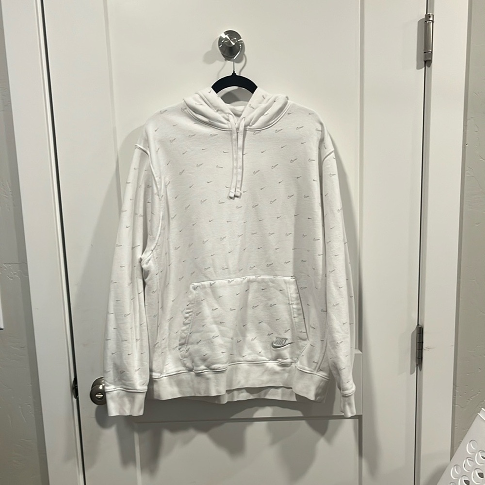 Nike White Hoodie with Mini Swooshes and Nike Logo